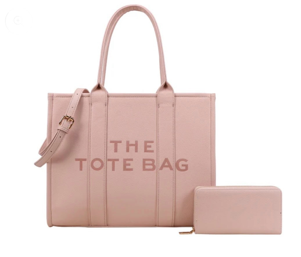 The Tote Bag Set Solid Print W/ Wallet | Pink | Free Wallet | Free shipping across United states