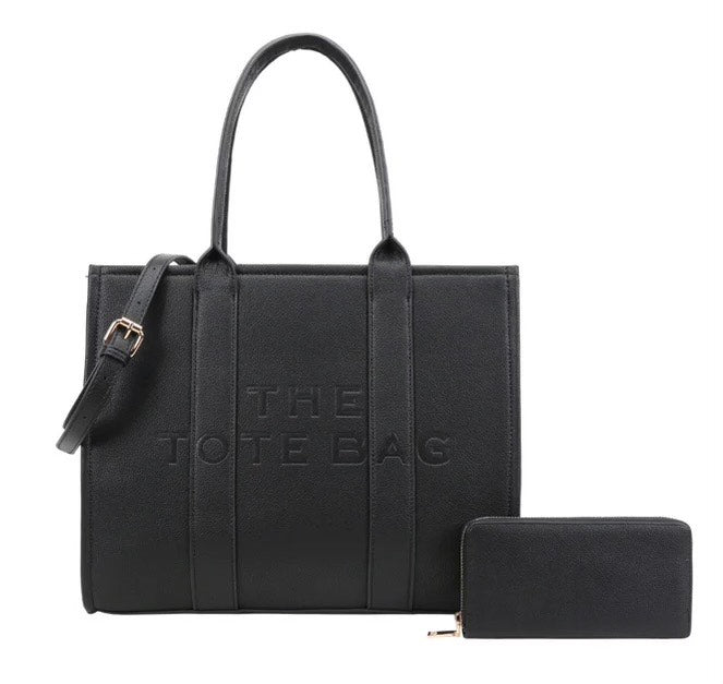 The Tote Bag Set Solid Print W/ Wallet | black | Free Wallet | Free shipping across United states