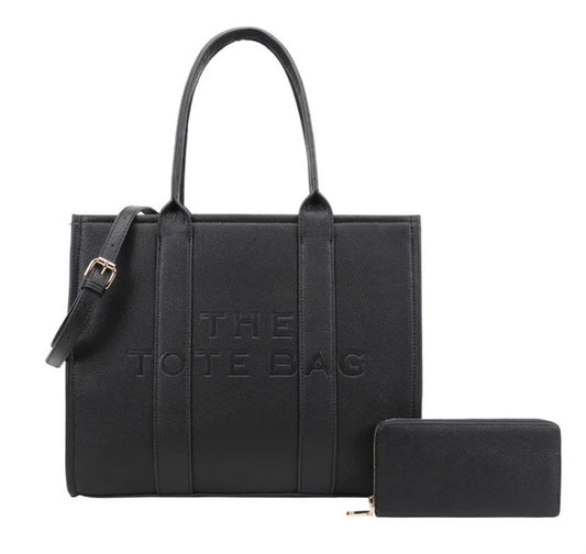 The Tote Bag Set Solid Print W/ Wallet | black | Free Wallet | Free shipping across United states